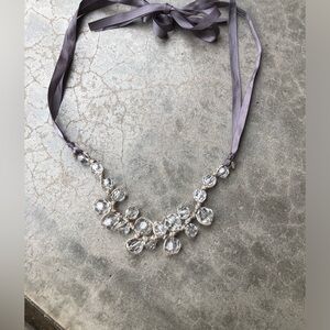 Elegant Crystal Necklace with Purple Ribbon